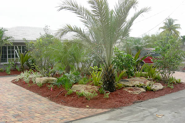 landscape design fountain stone pathway